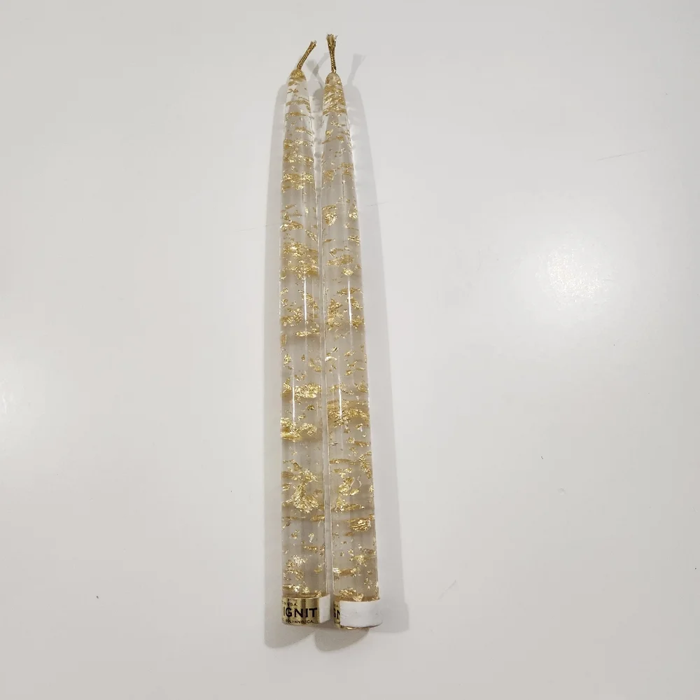 Vintage Pair Lucite Gold Fleck Candles